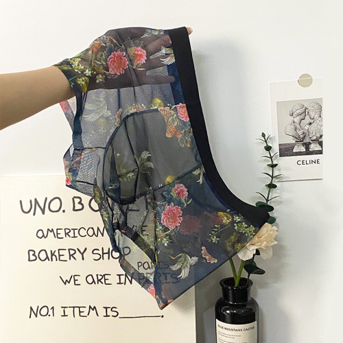 Summer ultra-thin breathable printed mesh men's underwear ice silk comfortable sweat-wicking high-end Chinese style large size pants