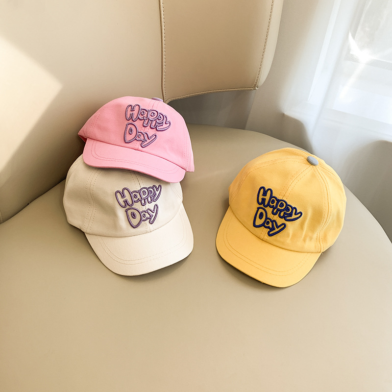 2021 Spring and Summer Children's Hat Happy Day Alphabet Embroidery Korean Baseball Cap 6 Color Wholesale