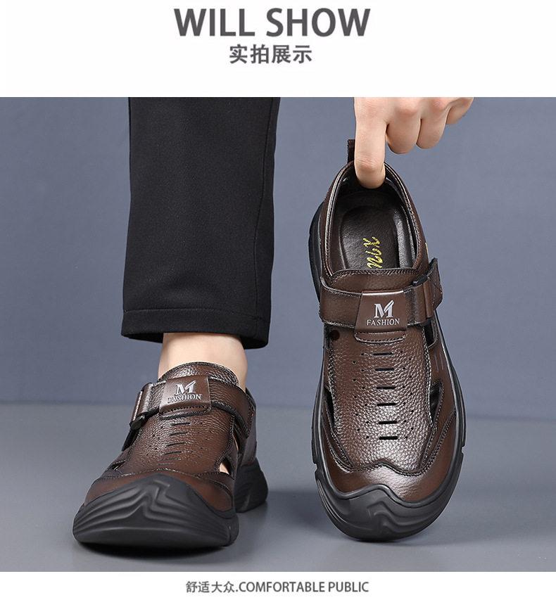 Dép sandal nam mùa hè đế mềm thân mềm thoáng khí khoét lỗ khóa dán — Màu nâu, màu đen chi tiết 14