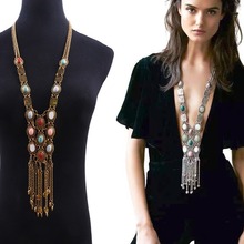 欧美大牌夸张合金项链波西米亚复古民族风长款流苏毛衣链吊坠
