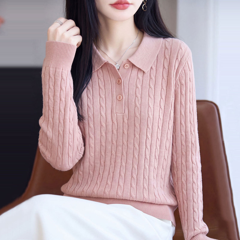 [Direct from Manufacturer] Women's versatile long-sleeved sweater with a lapel collar, new loose-fit autumn knit top, trendy