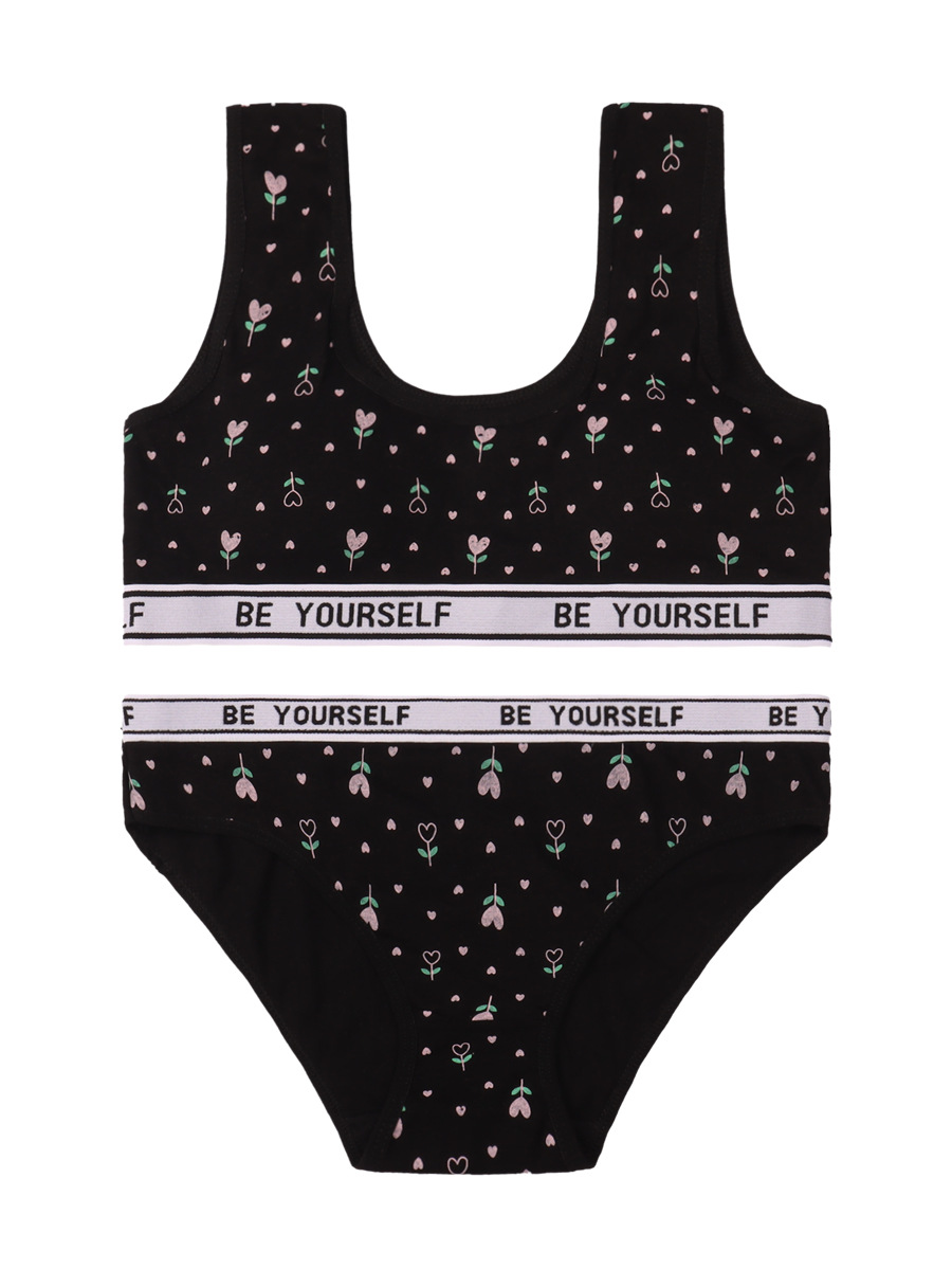 Impresión linda niña ropa interior niña período de desarrollo sujetador algodón deporte a prueba de golpes chaleco de copa fija traje de bragas