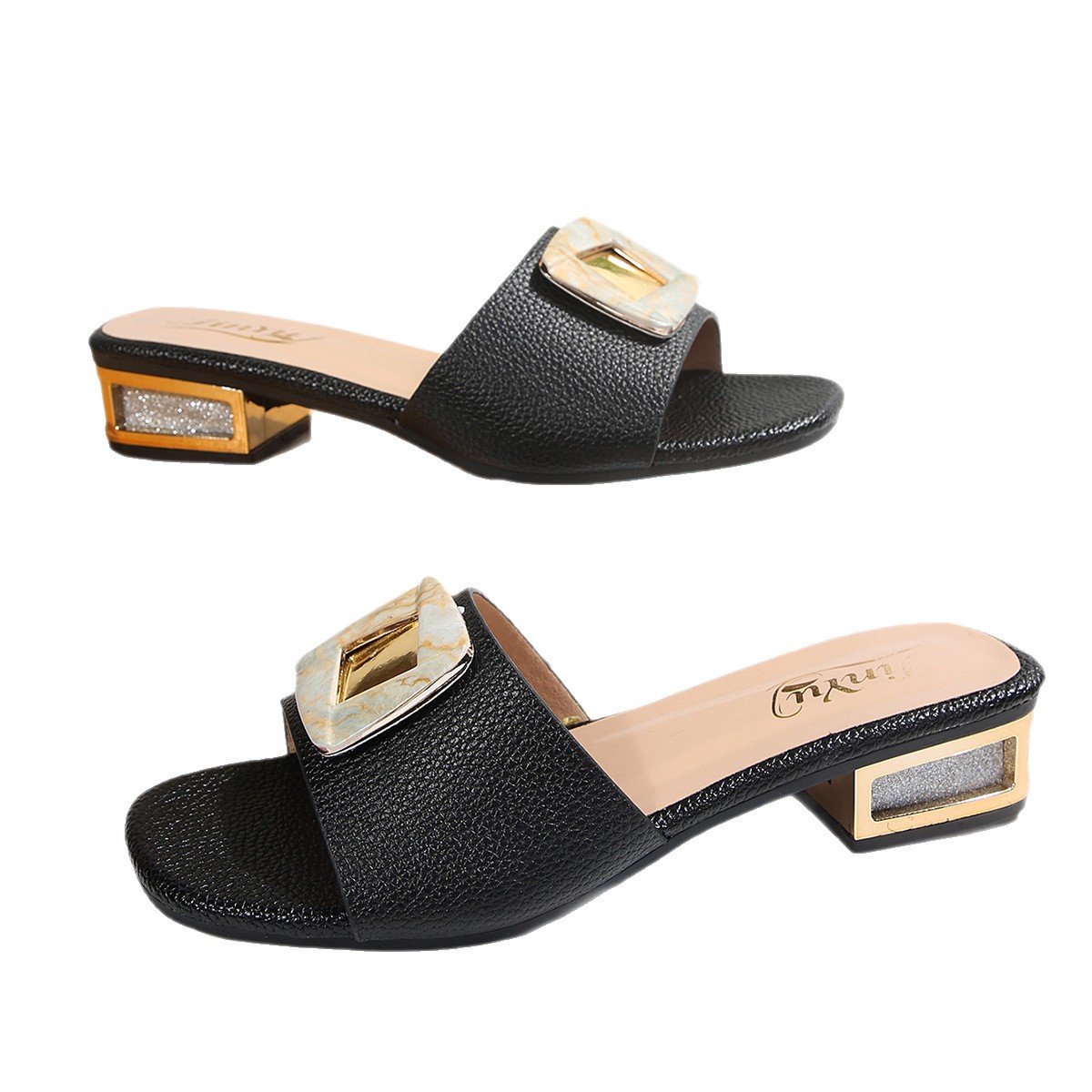 Sandalias de Tacón Grueso para Mujer de Cuero Sintético con Puntera Cuadrada para Verano image 5