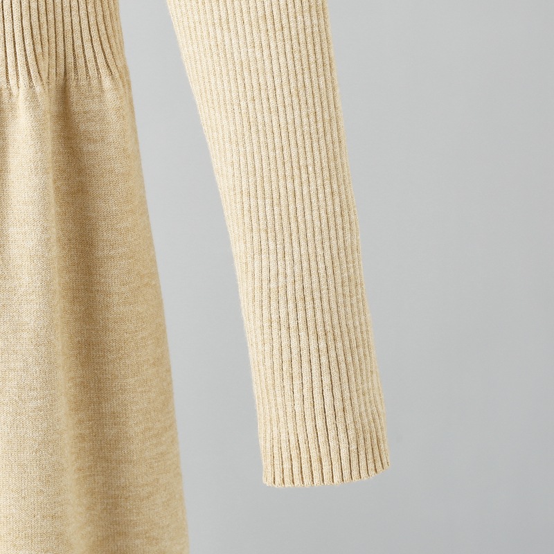 Half Turtleneck Knitted Dress Autumn Winter Long Sleeve Waist Controlled Base Slim Black Woolen Women