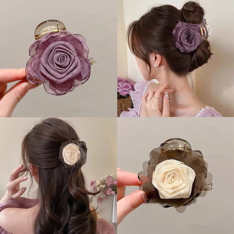 Rosa seca agarrando clips primavera de mujeres de alto nivel cabeza trasera clip de cabello clip de cabello clip de cabello tiburón joyería