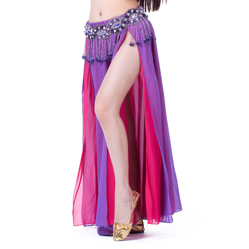 Double slit chiffon skirt, belly dance sexy skirt, dance skirt, belly dance stage performance skirt