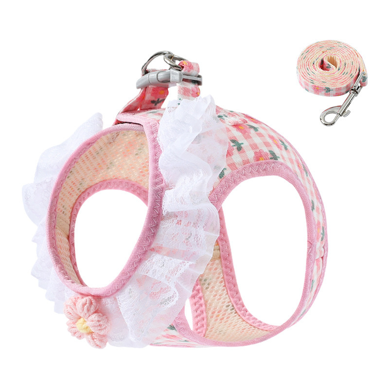 Cordón de tracción para mascotas, cordón de flores de encaje, cinturón de pecho para perros pequeños y medianos, perros, gatos y perros, cordón de perro ajustable para salir