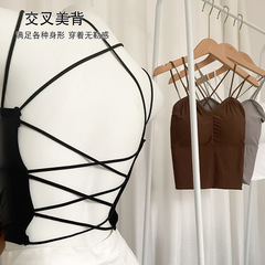冰絲吊帶背心性感交叉美背抹胸帶胸墊無鋼圈裹胸內衣女士文胸