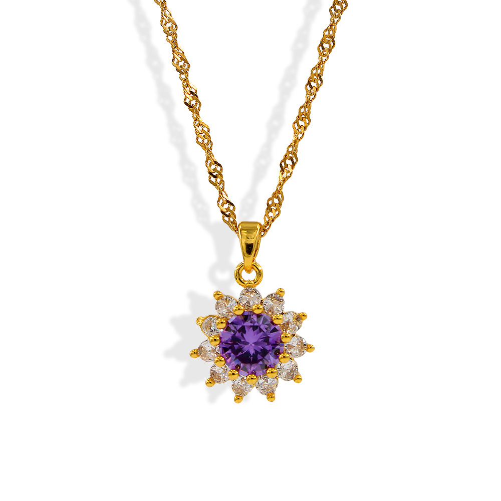 Stainless Steel Material Retro Flower Stainless Steel Plating Zircon Pendant Necklace 1 Piece