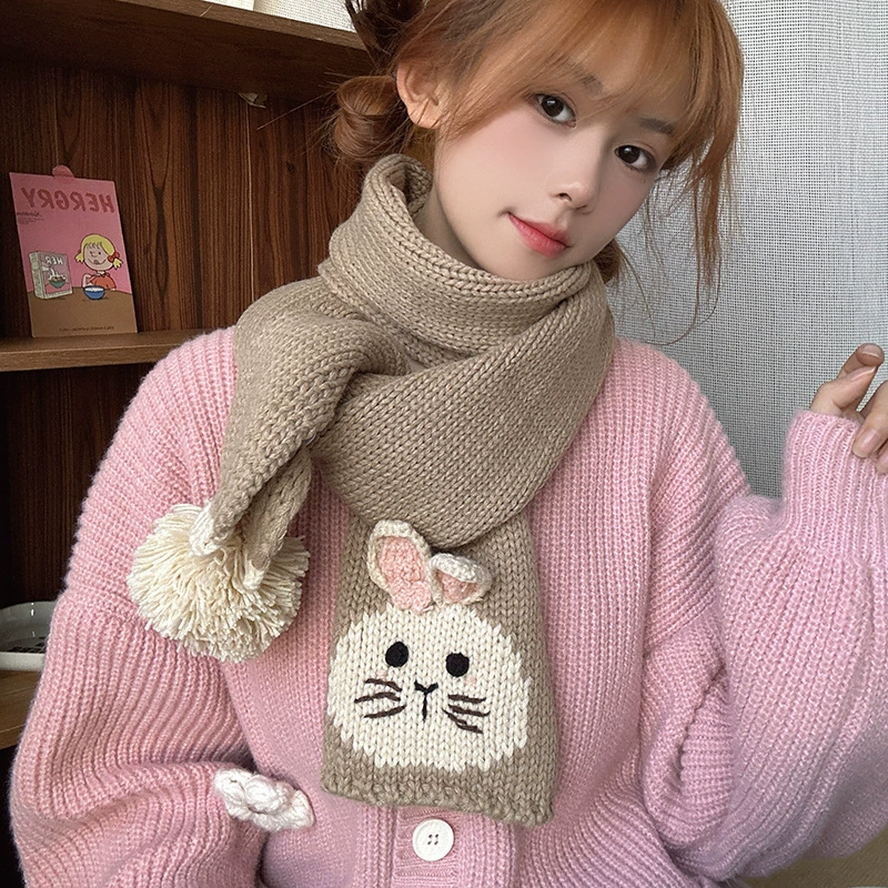 Милый knitted кролик, демисезонный шарф для школьников начальных классов, сохранение тепла