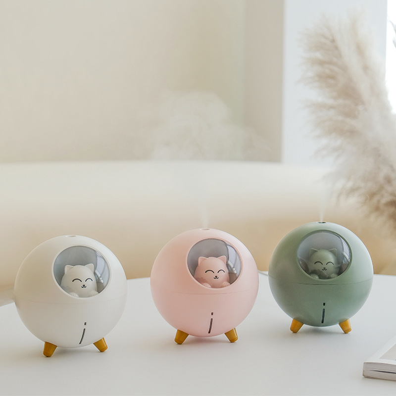 스타 귀여운 애완 동물 고양이 가습기 미니 USB 충전 인터페이스 침실 사무실 야간 가습기 2 IN 1