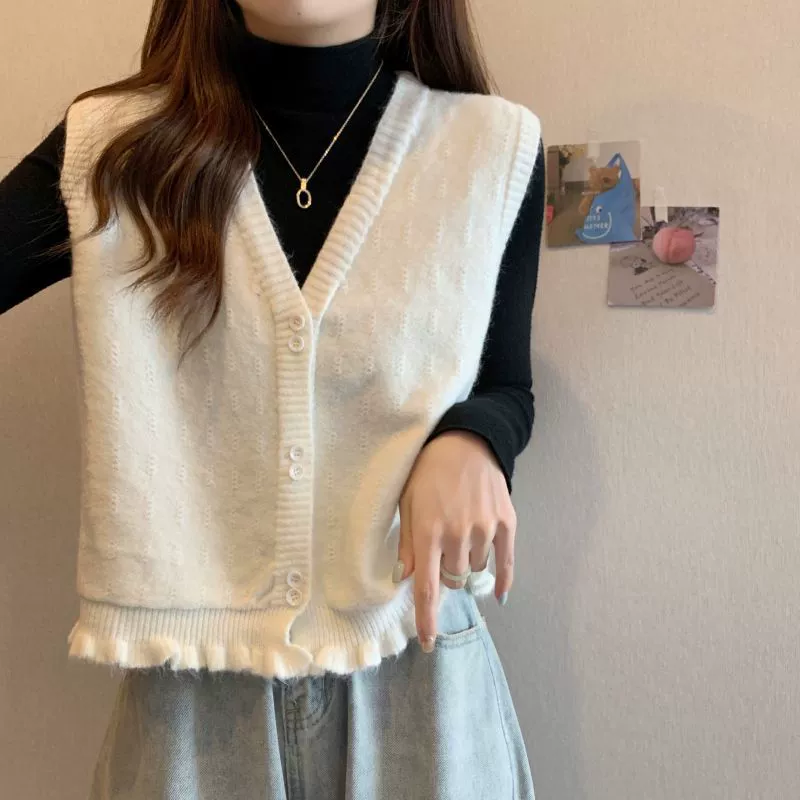 NUNBAI Autumn sweater, vest, cardigan, short woolen tank top