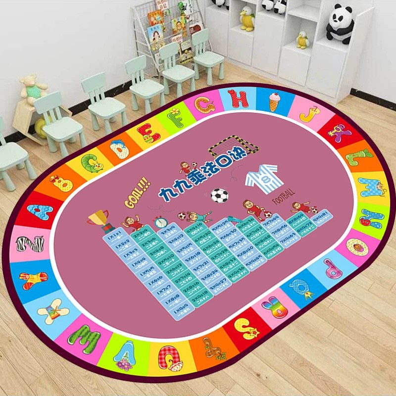 New Oval-Shaped Cartoon Crystal Velvet Carpet, Children's Room Reading Area Foot Mat, Kindergarten Game Mat