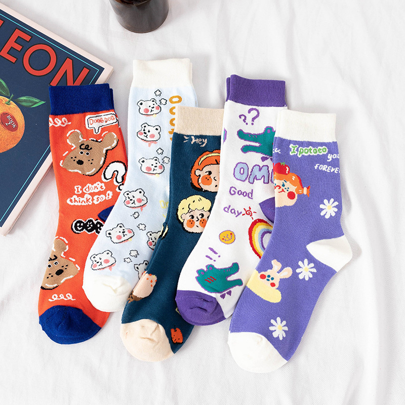 21 spring new ladies cotton socks puppy crocodile socks cartoon sweet cute Street comfortable women socks