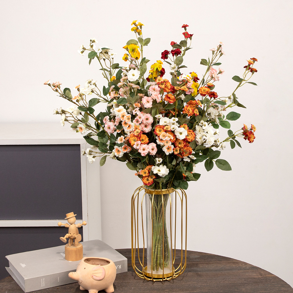 Una sola cabeza de rosa pequeña imitación flor nórdica ramo de flores secas decoración floral decoración floral decoración de mesa de comedor