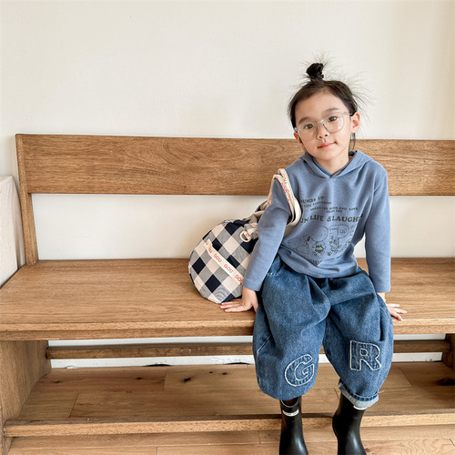 2024 spring new children's clothing children's Korean embroidered denim trousers boys and girls harem pants 123525