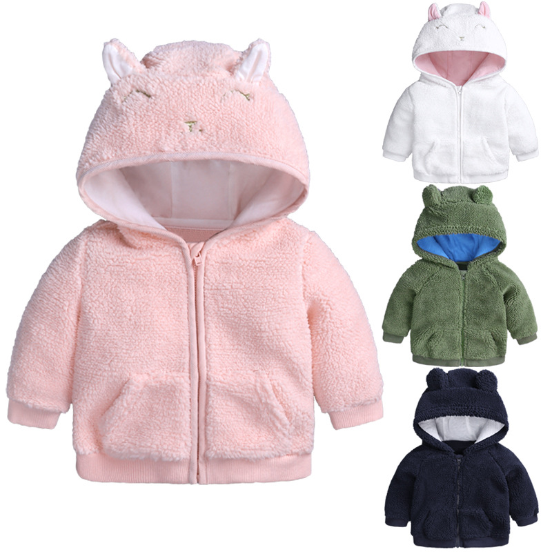 Children's Clothing Baby's Autumn and Winter Clothes Children's Cotton Clothes Top Baby Lamb Velvet Hooded Jacket Children's Cotton-padded Jacket Outfit