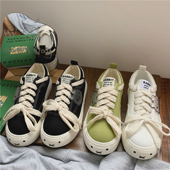 2023春夏季新款卡通學生帆布鞋女平底低幫透氣小白鞋韓版休閒女鞋