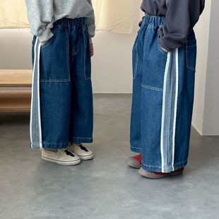 Children's Wide-Leg Pants Loose Girls' Straight Pants Boys' Autumn 2025 New Spring and Autumn Side-Striped School Pants Long Pants