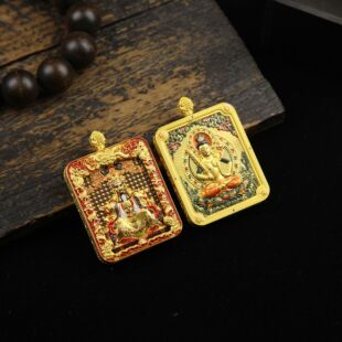 Xizang Thangka Wutai Mountain Five Master Eight Patron Gods Pendant Pendant Alloy Double Dragon Live Five Master Benmingfo Pendant