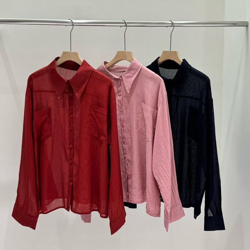 2026 Spring New Old Money Style Ramie Seamless Solid Color Turn-Down Collar Lightweight Breathable Long Sleeve Ramie Shirt