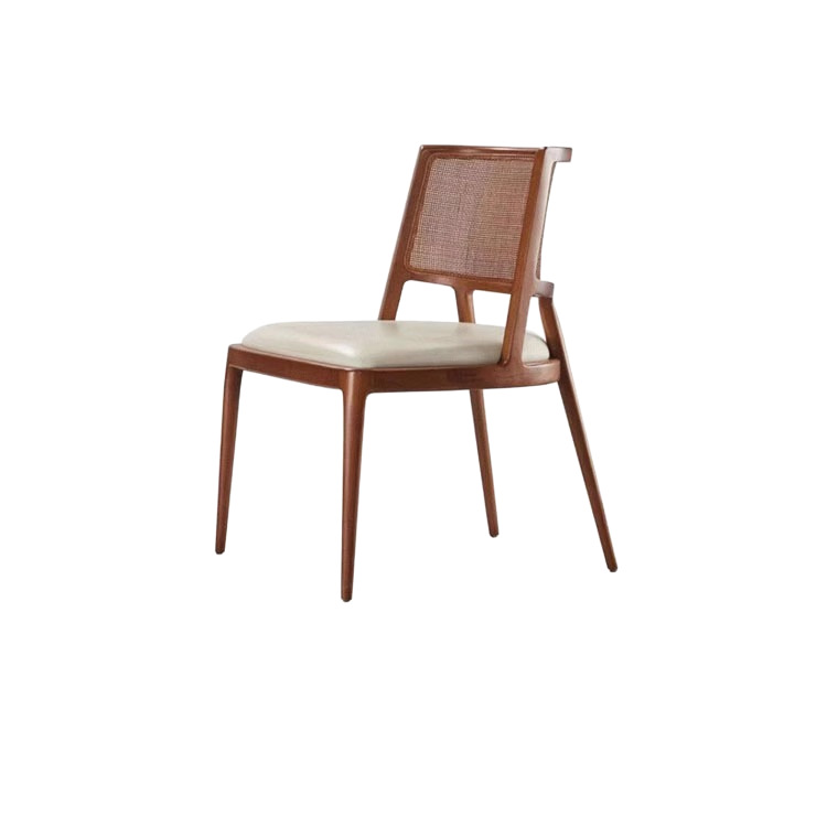 Silla de comedor retro de madera maciza, silla de ratán de estilo wabi-sabi con tapizado suave para hoteles y restaurantes, silla de diseño nórdico, minimalista para uso doméstico.