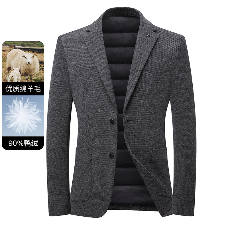 爆款羽绒羊毛呢西装单件西装羽绒服高端商务休闲中青年男单西外套