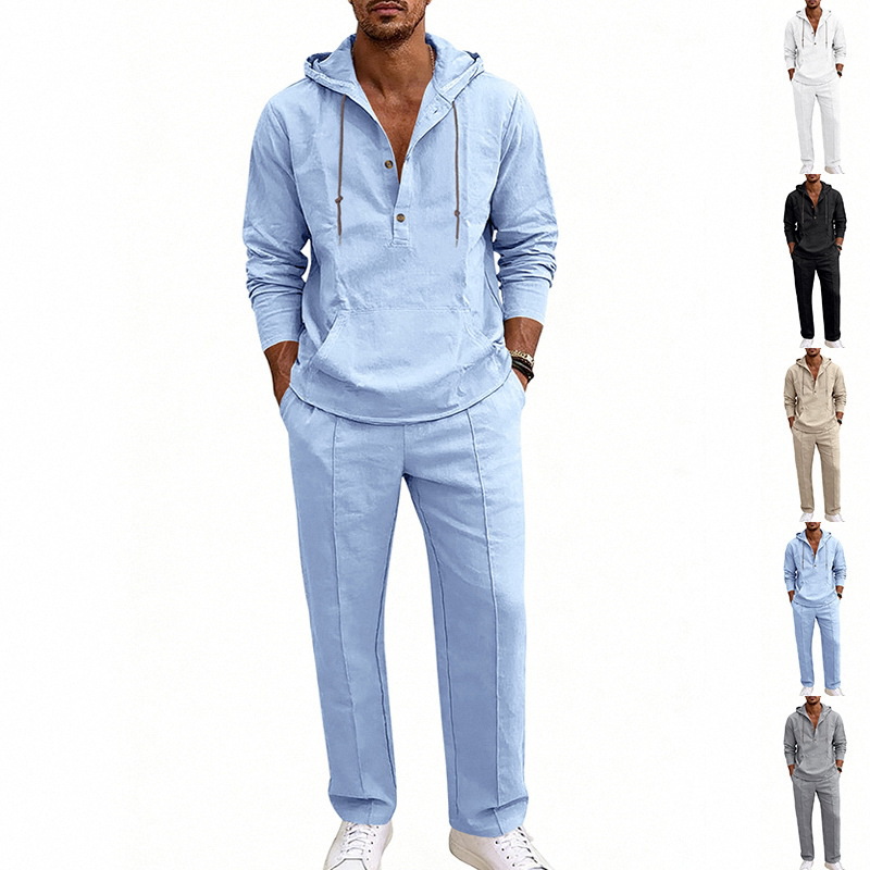 Completo in lino con cappuccio da uomo vestibilità comoda_voghion.com