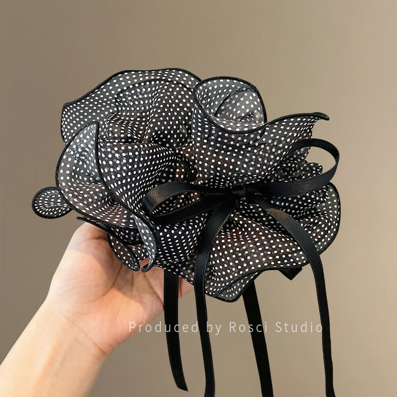 2# black polka dot ribbon banana clip about 13cm