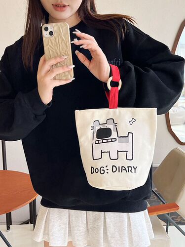 Cute Handbag with Canvas for , Portable and Unique, Bucket Dog Design, Small Minority Style, Gift Bag, New Canvas Bag