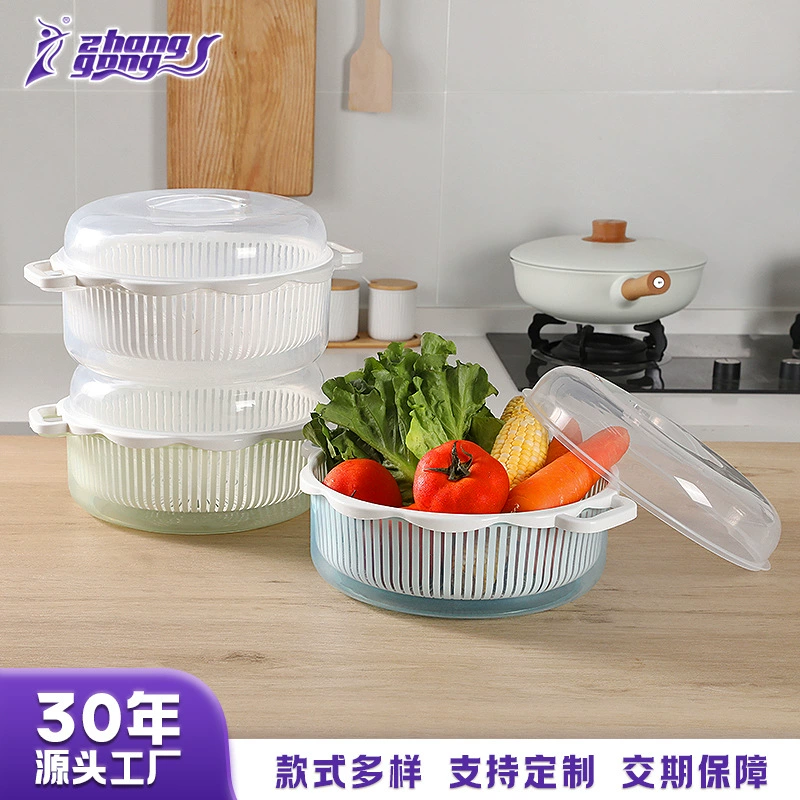 Индивидуальная корзина с двойным сливом, пластиковая корзина для горячей кухни, многоцелевая корзина для хранения фруктов и овощей может быть напечатана