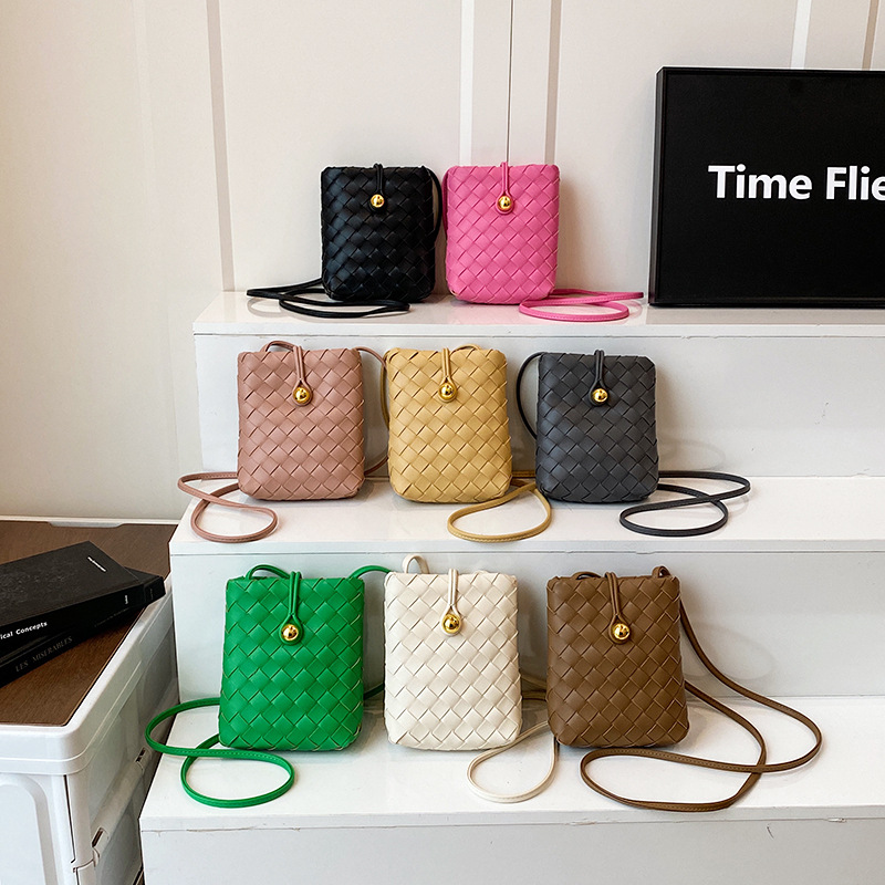 Fashion Mini Vertical Woven Phone Bag Retro Versatile Crossbody Coin Purse Niche Texture Trendy Shoulder Women's Bag