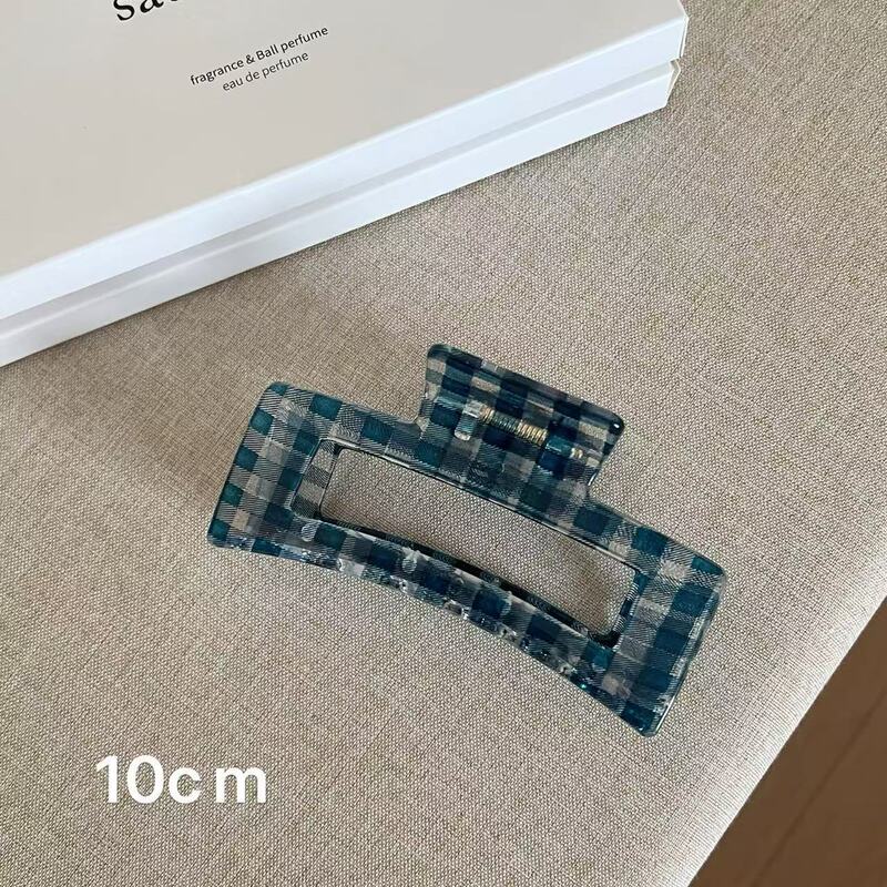 韩版氛围感透明蓝黑格子抓夹仿醋酸大号发夹后脑勺盘发鲨鱼夹发饰|undefined