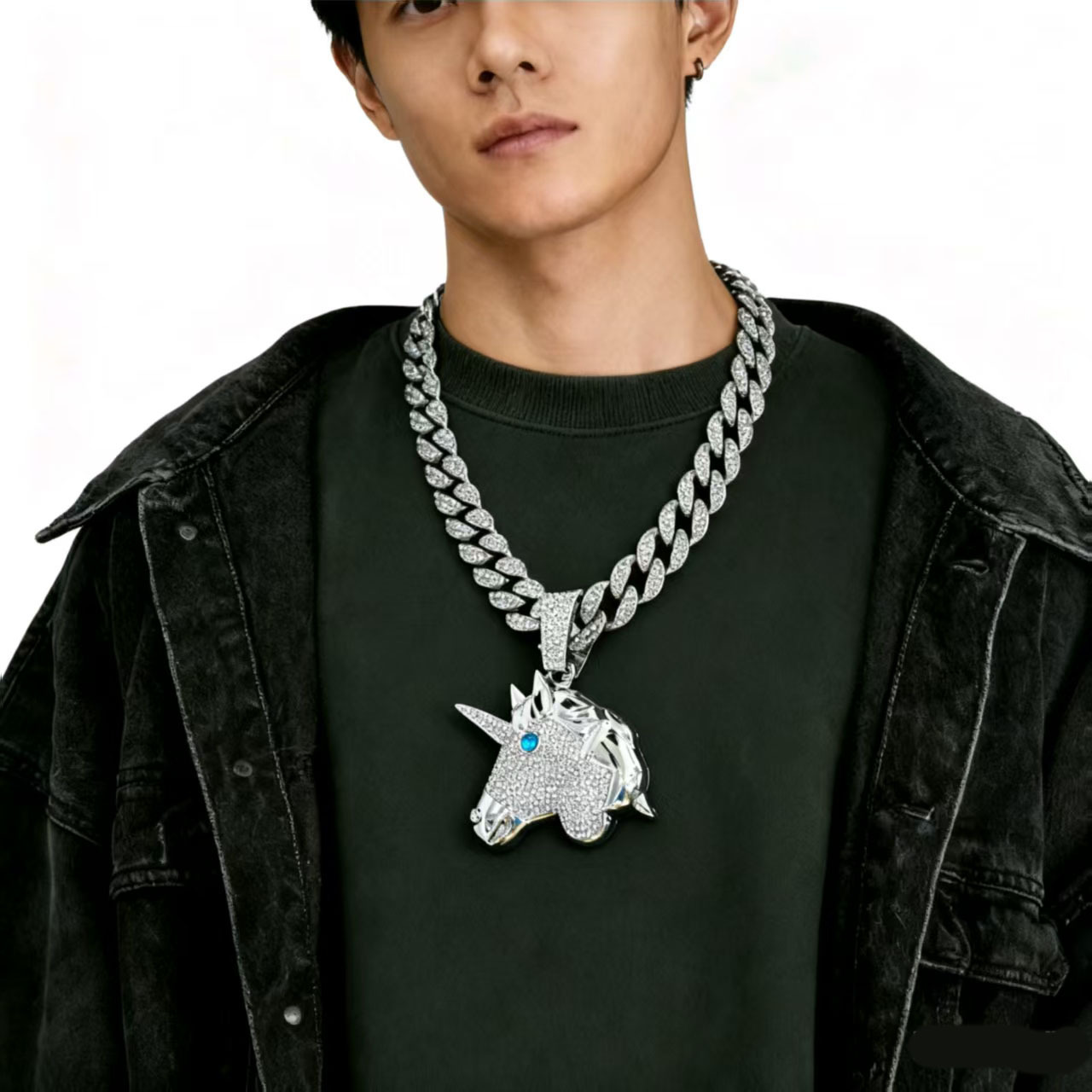 Collar de unicornio de moda europea y americana, nuevo y popular, estilo hip-hop, collar de animales de moda, accesorios de collar personalizados para hombre