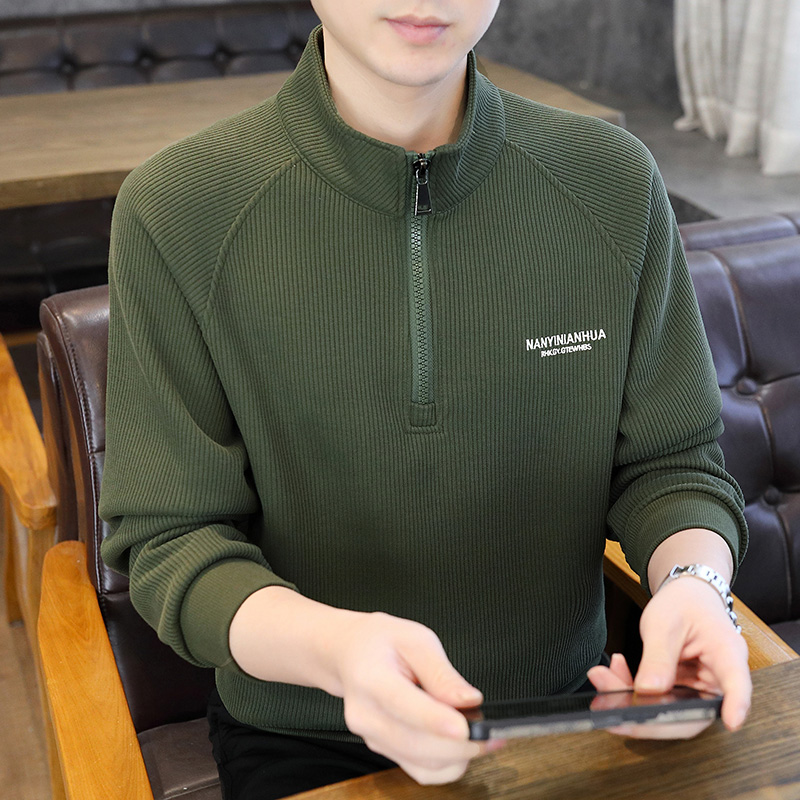 수직 칼라 티셔츠 남성용 긴팔 캐주얼 하프 하이 칼라 가을 옷 남성용 의상 내부 유행 가을 및 겨울 새베이스 셔츠