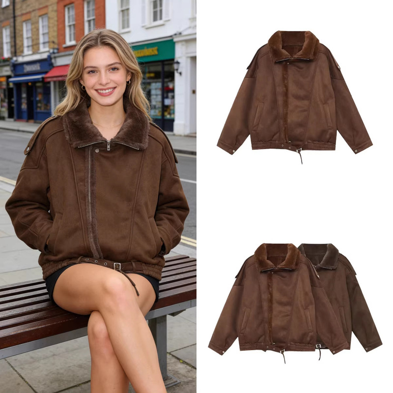 Z Brand Foreign Trade Cross-Border Wholesale European and American Style Women's Winter Turn-Down Collar Suede Lamb Wool Integrated Coat Z Brand Foreign Trade Cross-Border Wholesale European and American Style Women's Winter Turn-Down Collar Suede Lamb Wool Integrated Coat