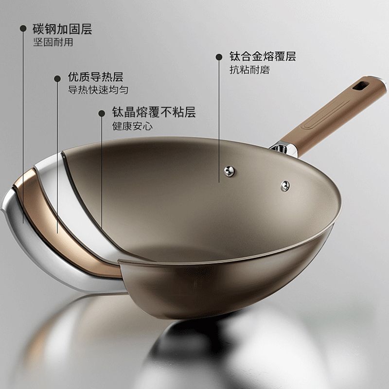 钛盾双面钛锅不粘锅家用炒菜锅平底不锈钢炒锅电磁炉燃气灶通用|undefined