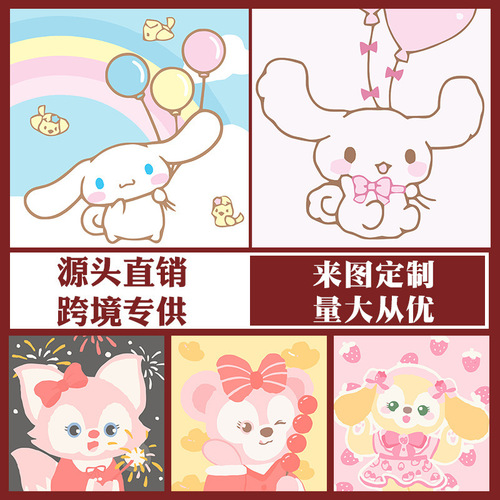 20*20 Strawberry Bear Children's DIY Digital Oil Painting Cartoon Coloring Picture Hand-painted Acrylic Painting Handicraft Decoration Painting Stand