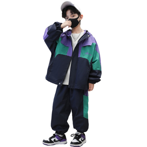 Boys' Spring and Autumn Set, Stylish Sporty School Uniform for Children with Hood, Trendy and Fashionable for Middle and Older Boys