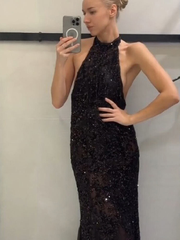 Women Off The Shoulder Spaghetti Strap Sequin Dress Elegant Fashion Evening Party Prom Gown For Formal Cocktail Events_ecoleips.com