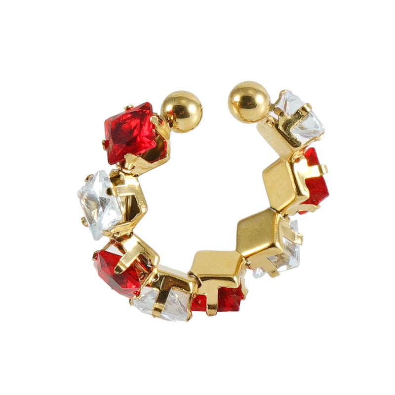 Anillo cuadrado de circón de moda europea y americana de acero inoxidable transfronterizo INS estilo diseño titanio acero 18K diamante-incrustado anillo abierto hembra