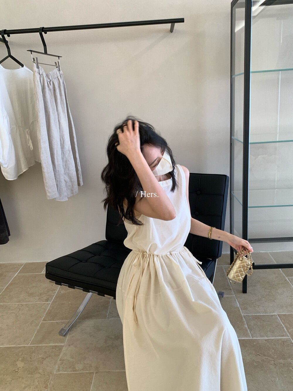 Đầm maxi nữ cổ tròn không tay thắt eo phong cách tối giản — trắng ngà, màu mơ chi tiết 21