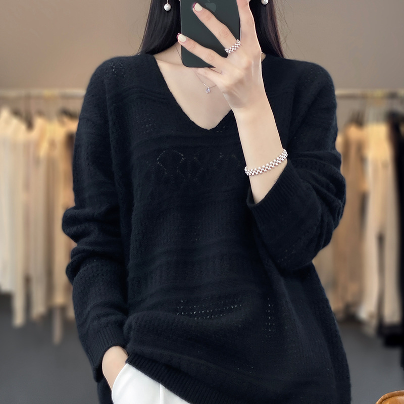 Autumn elegant fashionable solid color woolen knitted sweater