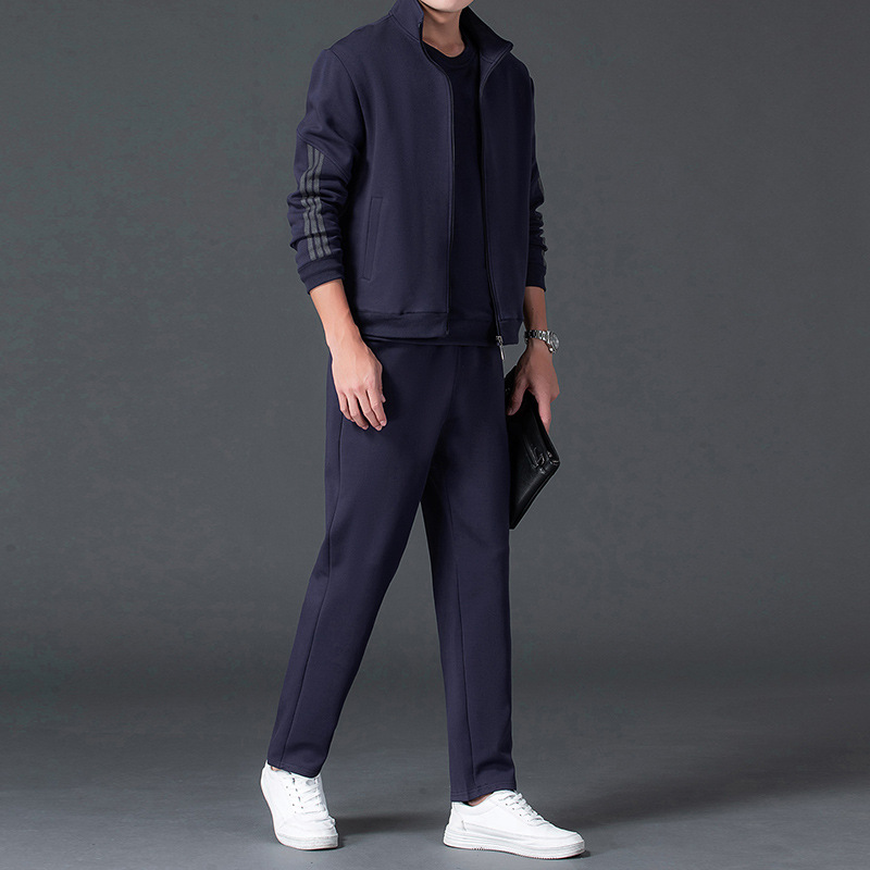 Trajes deportivos de tres barras transfronterizos de primavera y otoño ropa deportiva casual delgada de mediana edad papá dos pantalones recto