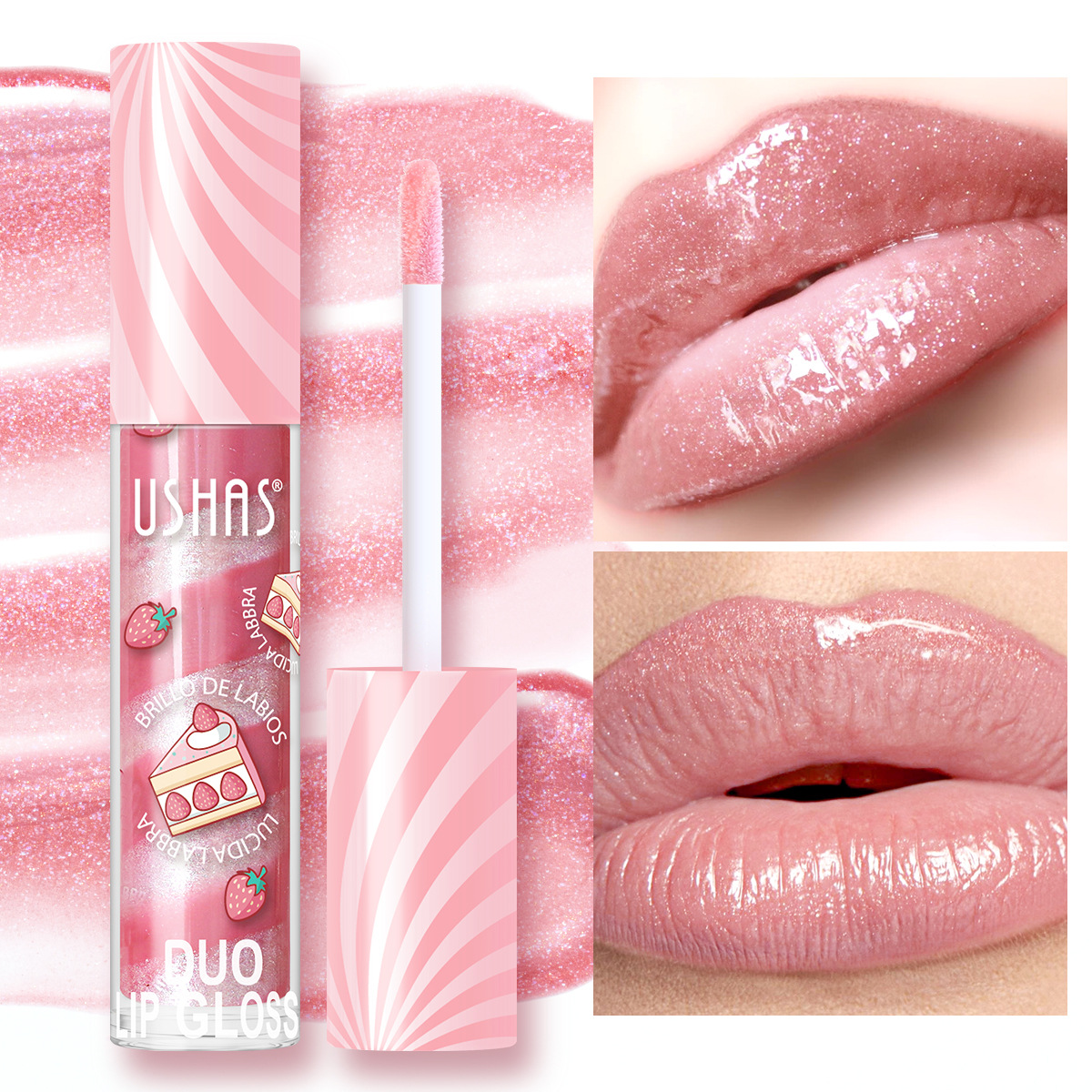 USHAS Brillo labial hidratante de doble color, el más vendido en Europa y América, de larga duración, que no se desvanece, ideal para comercio transfronterizo.