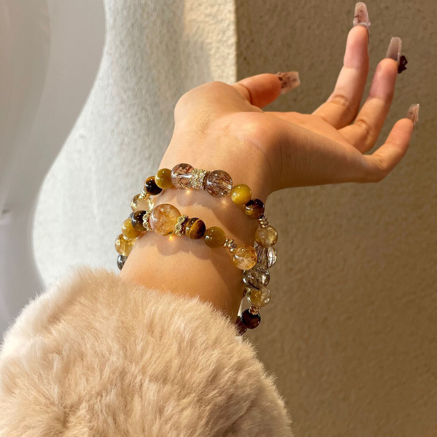 Jinba Grand Comprehensive Natural Yellow Tower Crystal Bracelet, Women's Gold Tiger Eye Crystal Bracelet, Black Gold Super Seven Crystal Bracelet, 256 undefined