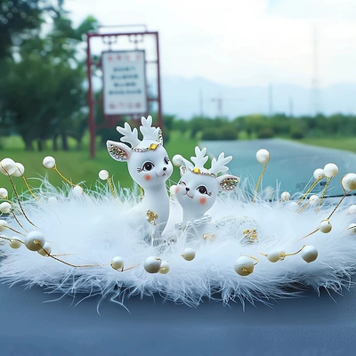 Decorations for a Safe: Car ornaments - round-pearl-mat-white-white-diamond-deer-glue-10