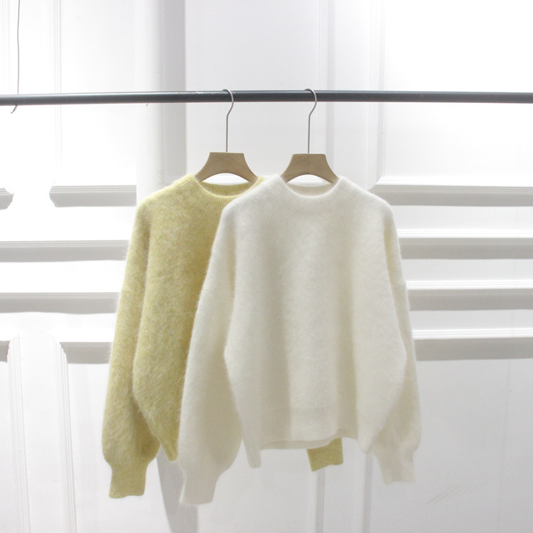 South Korea Order Autumn and Winter New Round Neck Fluffy Soft Waxy Wool Rabbit Hair Knitted Sweater Pullover Women Thickened