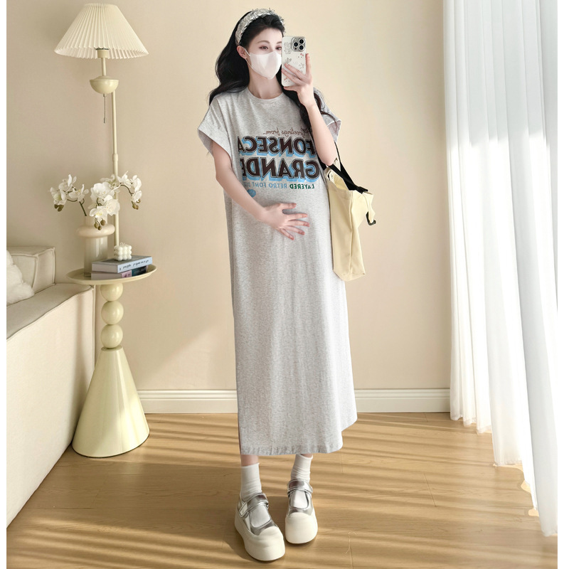 2026 Spring/Summer New Maternity Wear Large Size Short Sleeve T-Shirt Dress Long Casual Loose Dress Trendy Mom