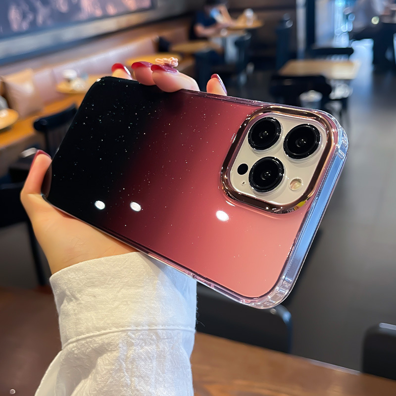 Iphone16携帯ケースフラッシュグラデーションTPUソフトエッジアップル15メッキpcレンズリングi13保護カバーを適用|undefined